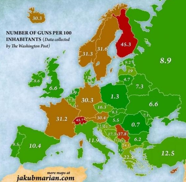 Possesso armi, mappa Europa